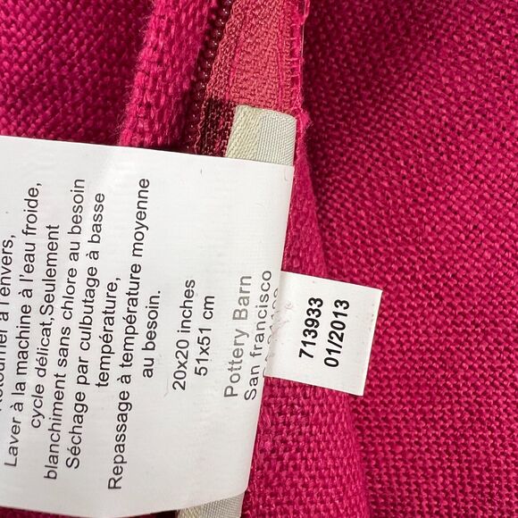 Pottery Barn 20x20 Magenta Pink Linen Pillow Cover with Jute Braided 3 Available - Picture 6 of 6
